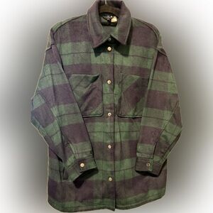 Divided Green & Black Plaid Button-Up Utility Jacket